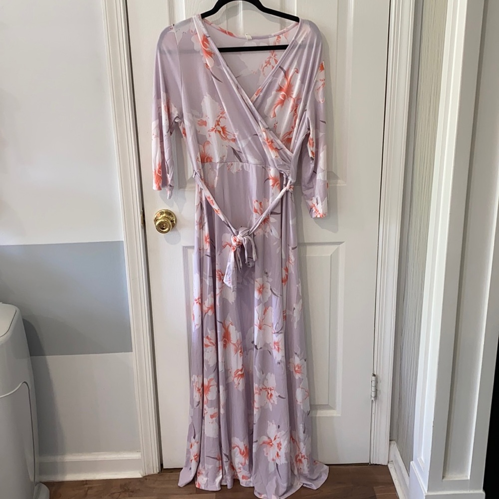 Pink and purple floral maternity maxi dress
